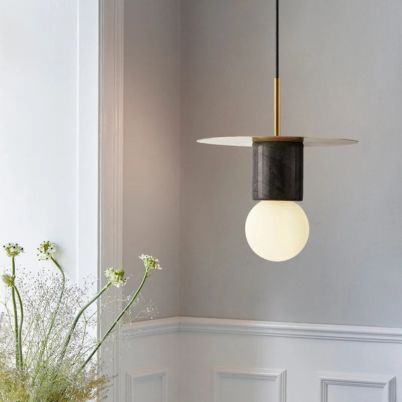 suspension style américain avec abat-jour en marbre