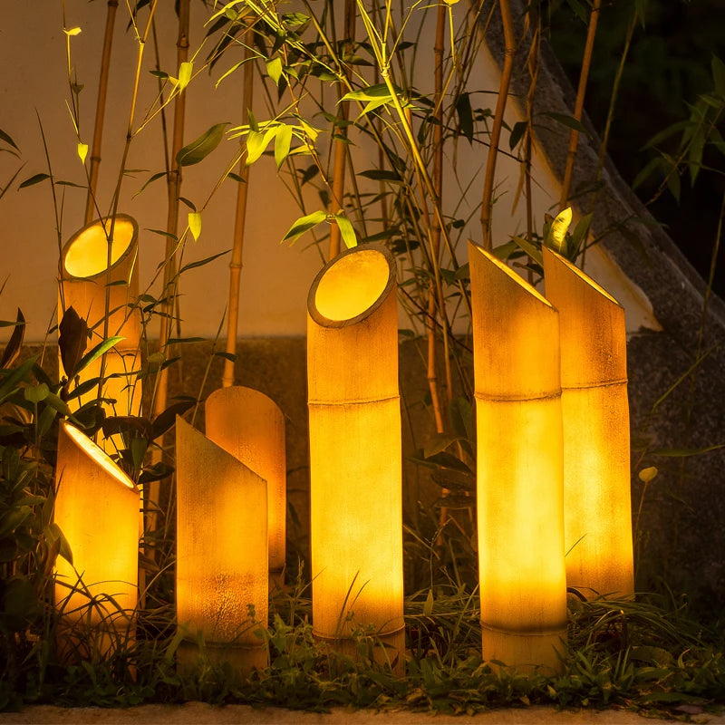 Lampe extérieure en bambou vert/jaune - vue 5 sur 14