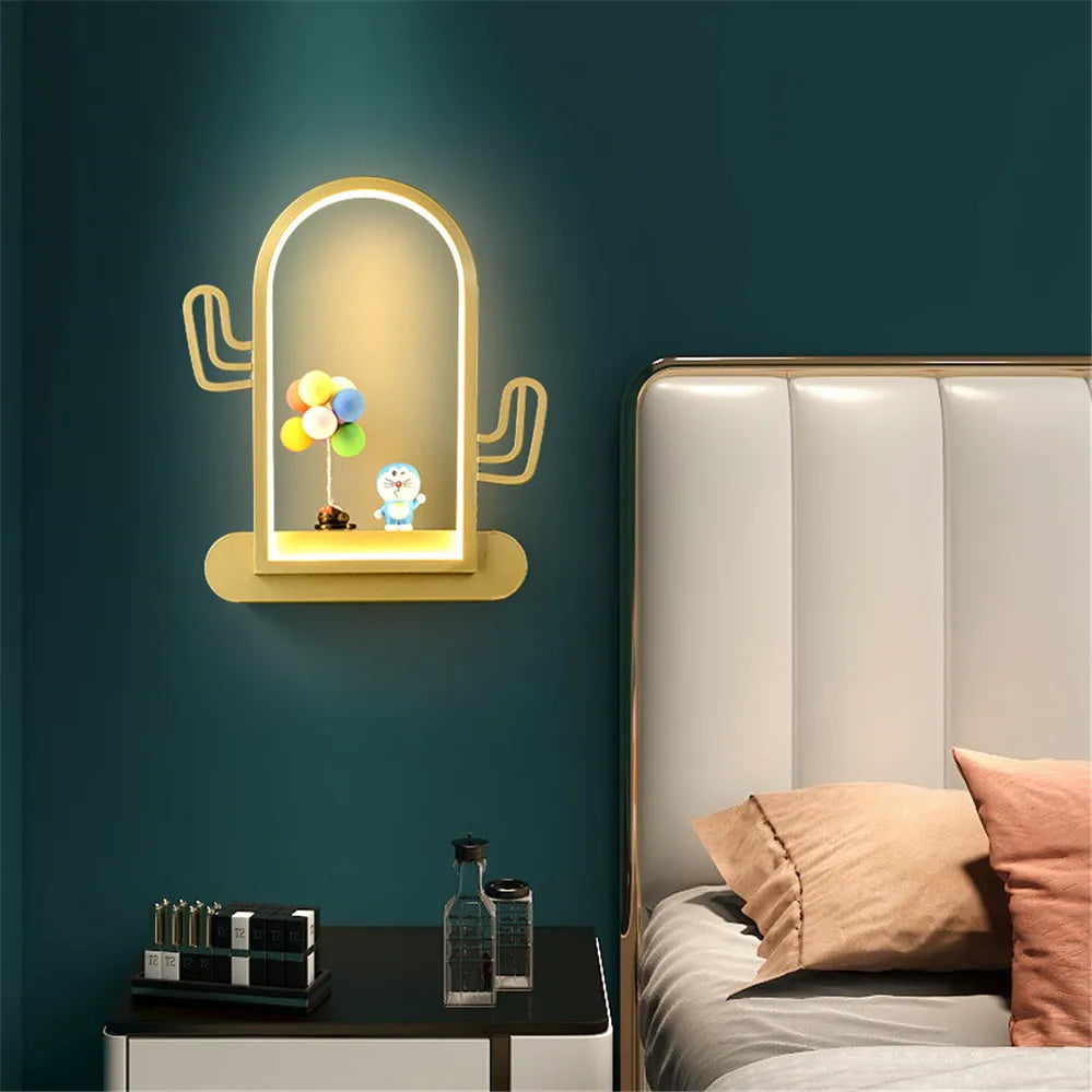 étagère métallique coeur nordique avec lampe led murale pour enfants - vue 4 sur 10