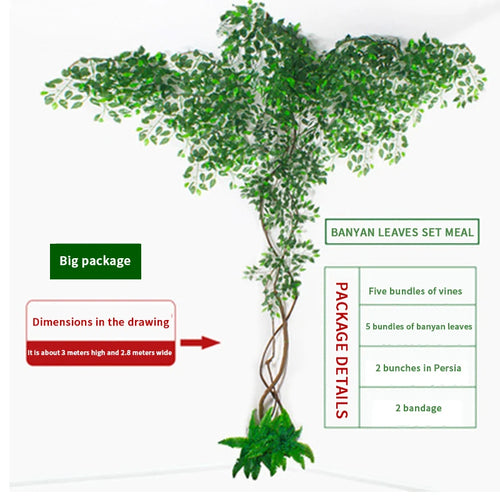 Artificial green plants winding vines, simulated banyan branches, everlasting banyan tree interior decoration, living room, home - vue 6 sur 18