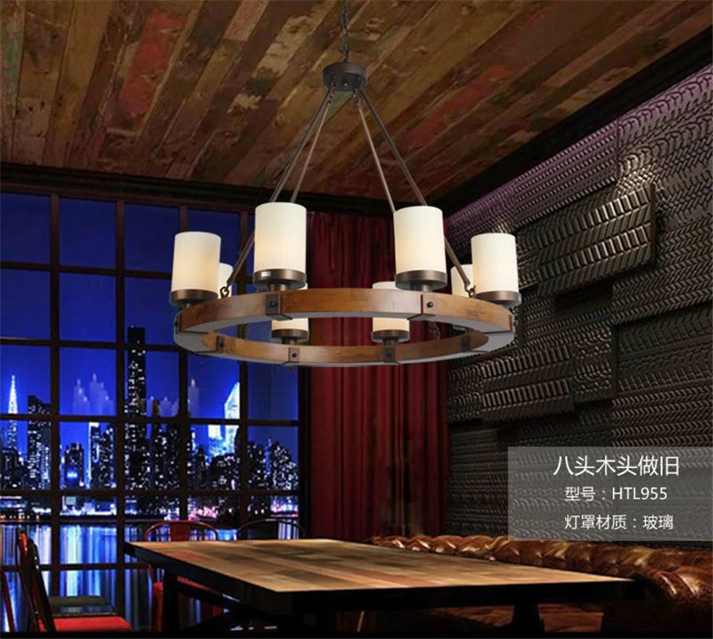 lustre rétro en bois massif et fer pour villa café musée