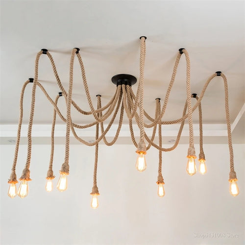 Vintage-Pendelleuchte aus Hanfseil im Retro-Industrie-Stil - vue 3 sur 5