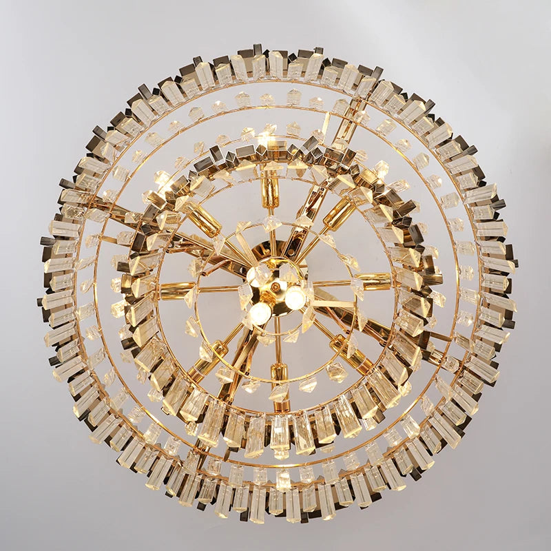 lustre en cristal doré design moderne avec éclairage led - vue 6 sur 9
