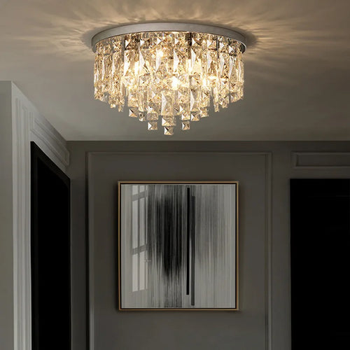 Moderne LED-Deckenleuchte aus Chromstahl mit K9-Kristallen Art déco - vue 5 sur 17