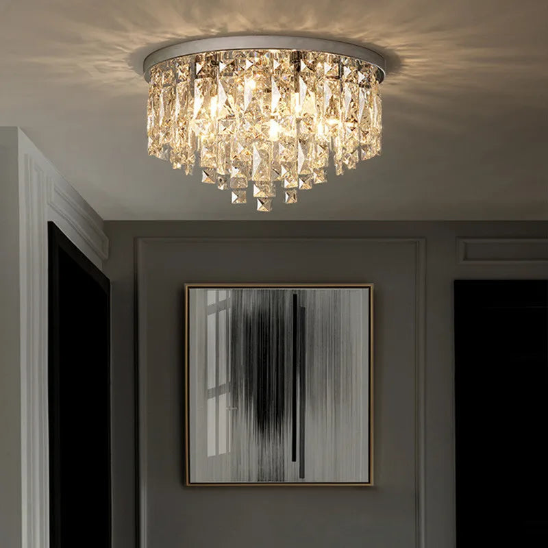 Moderne LED-Deckenleuchte aus Chromstahl mit K9-Kristallen Art déco - vue 4 sur 17
