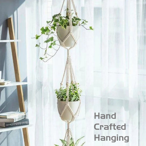 panier suspendu en macramé pour plantes artisanales décoration intérieure - vue 4 sur 18