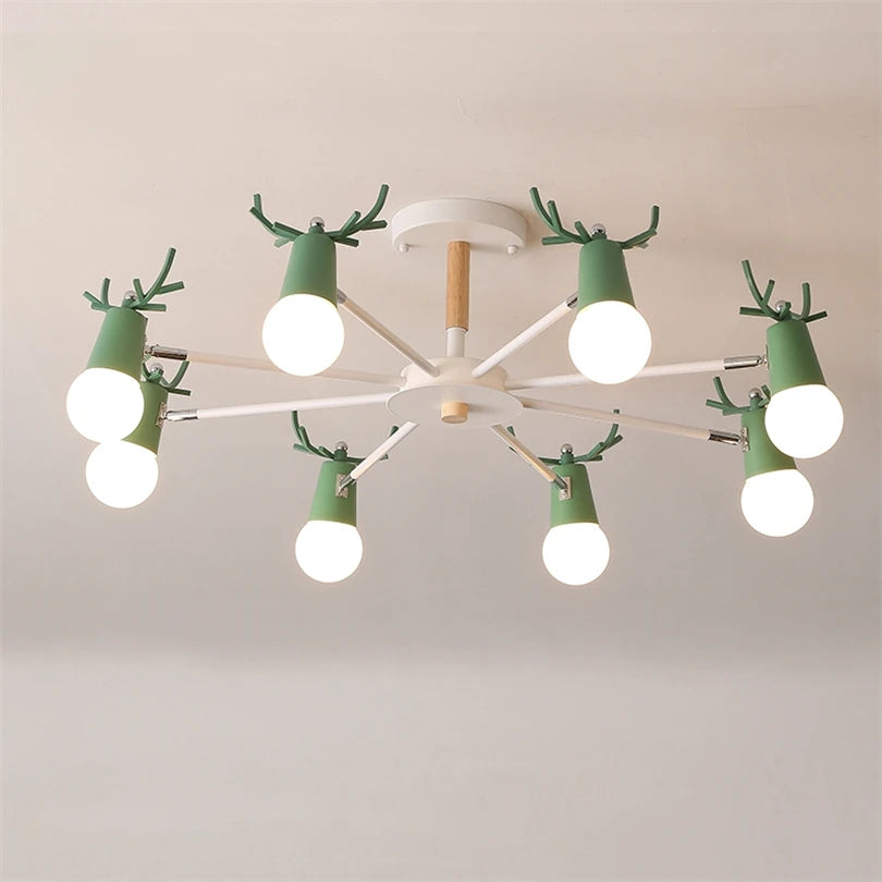 lustre en bois nordique led macaron pour chambre d'enfant - vue 3 sur 12