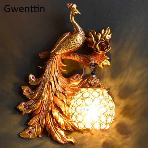 Vintage Wandleuchte Pfau Gold Dekorativ aus Kristall - vue 9 sur 8