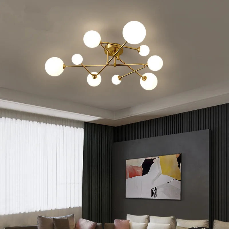 plafonnier moderne en verre doré design nordique élégant intérieur décoratif - vue 6 sur 9