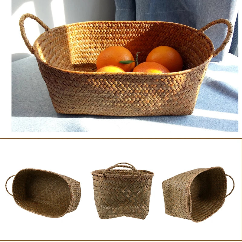 panier en jonc de mer fait main pour rangement décoratif - vue 6 sur 7