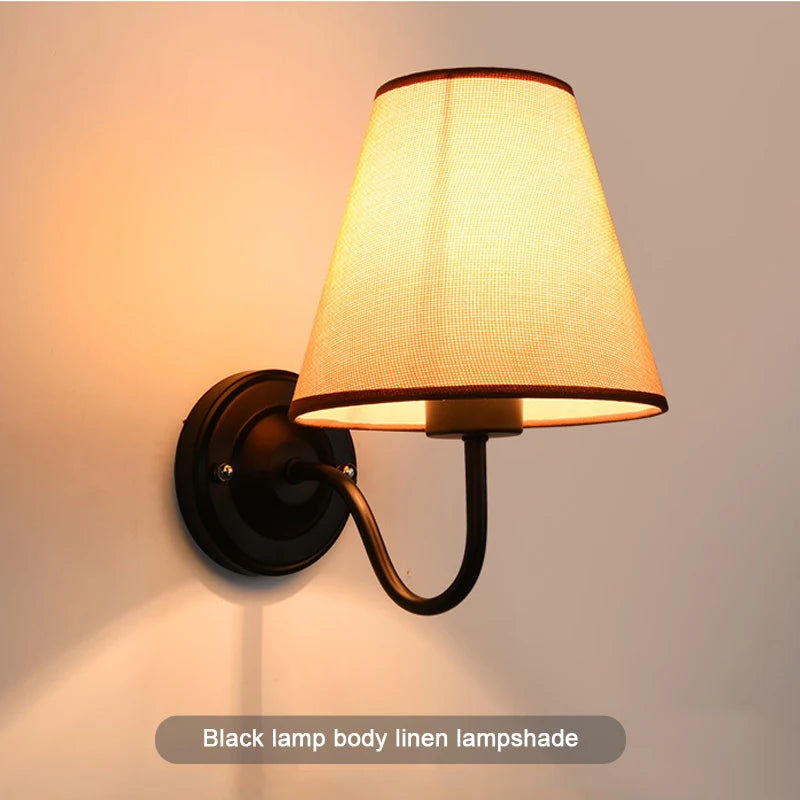 Amerikanische Retro-Wandleuchte aus Stoff mit europäischem LED-Lampenschirm - vue 11 sur 14