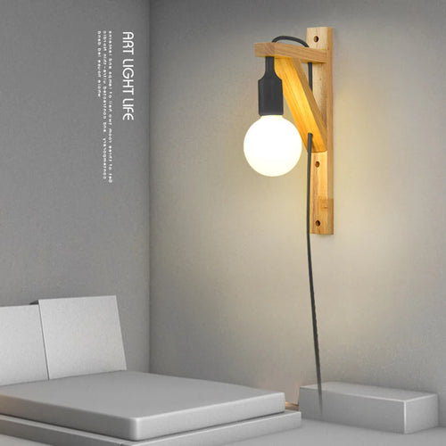 applique murale en bois massif créatif avec câble simple