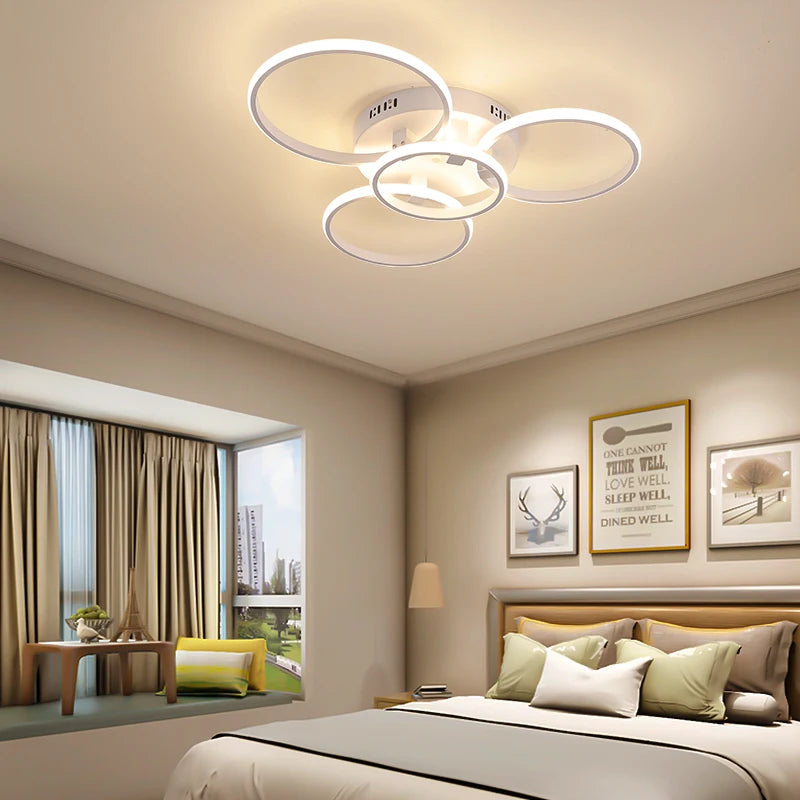 NEO Gleam Moderne LED-Deckenleuchte dimmbar mit Fernbedienung Kreisringe Design für Wohnzimmer und Schlafzimmer - vue 3 sur 13
