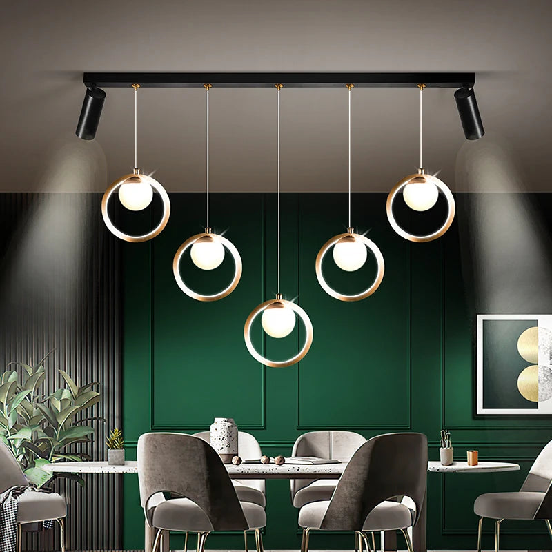 lustre led moderne nordique petit cercle avec spots - vue 3 sur 10