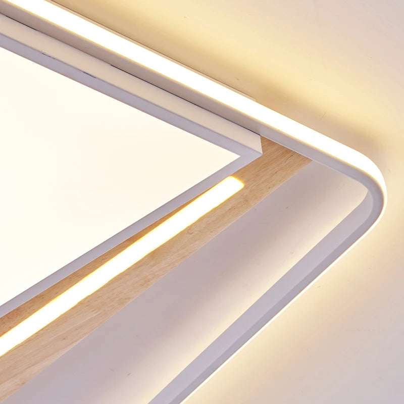 LED-Deckenleuchte quadratisch nordisch modern aus Holz und Eisen minimalistisch - vue 5 sur 12