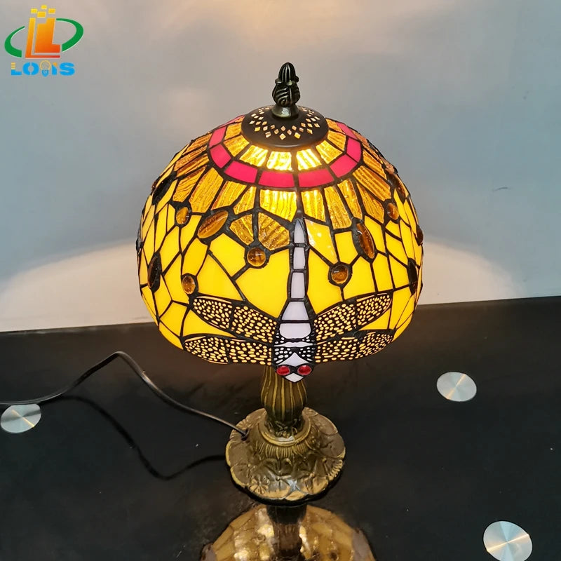 lampe à poser tiffany émaillée pour enfants antique en métal - vue 3 sur 6