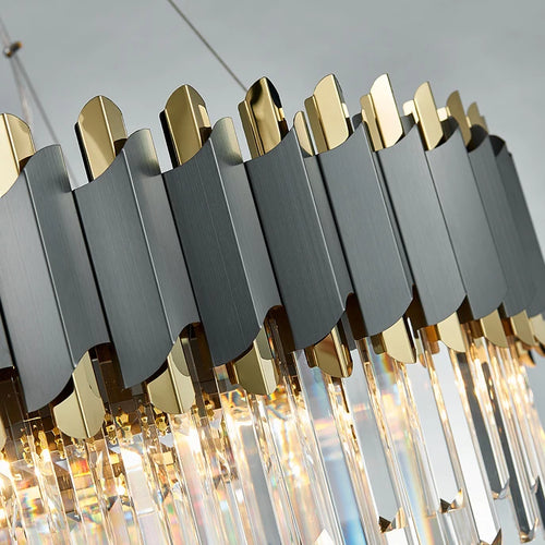 Eleganter und moderner Art-Déco-Kronleuchter aus Edelstahl und Kristall - vue 10 sur 15