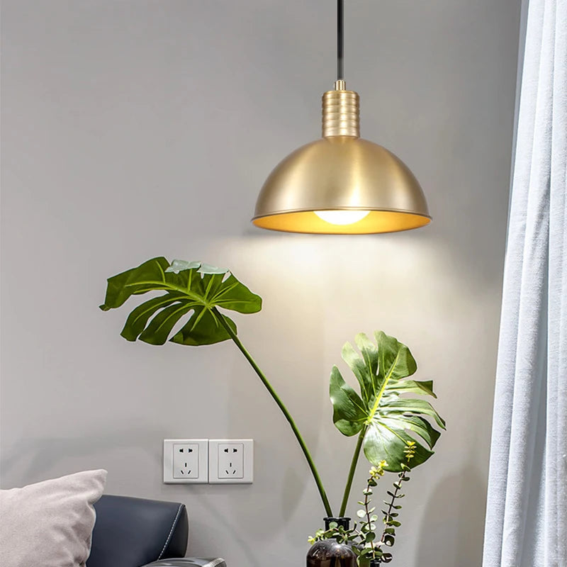 Moderne LED-Pendelleuchte aus Metall in Gold E27 für Schlafzimmer, Küche, Wohnzimmer und Arbeitszimmer - vue 4 sur 12