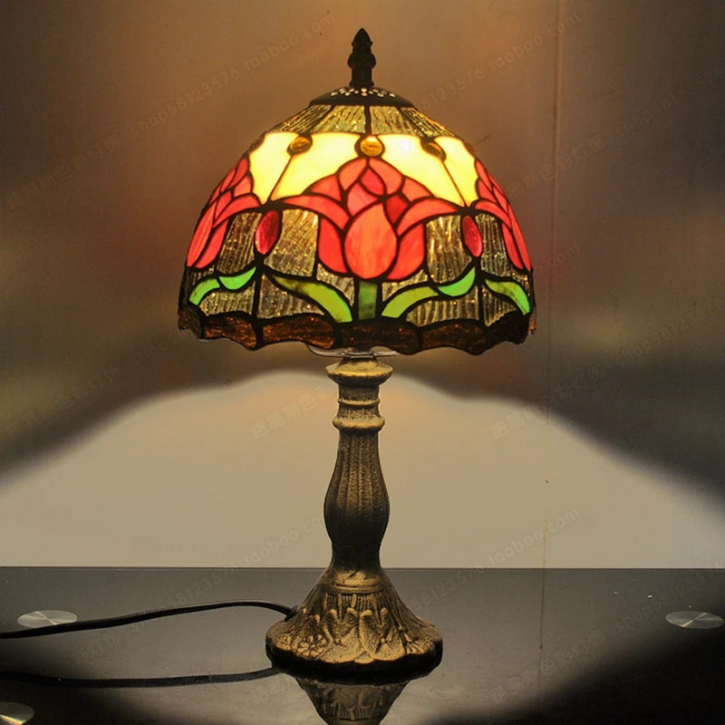 lampe à poser style campagnard en verre tiffany