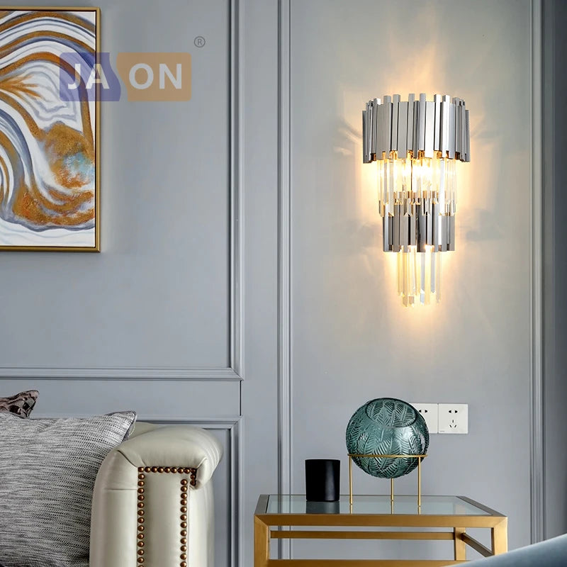 applique murale en cristal transparent chromé doré design élégant - vue 4 sur 12