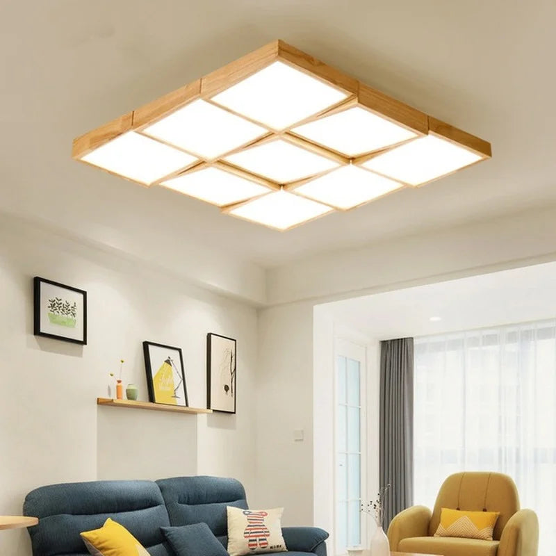 plafonnier à led en bois avec télécommande pour éclairage intérieur - vue 4 sur 10