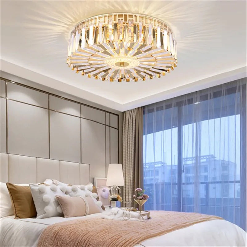 plafonnier moderne rond en cristal doré pour intérieur élégant - vue 6 sur 6