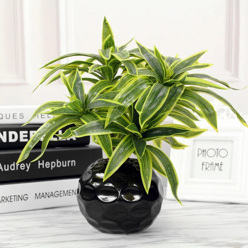 plante tropicale artificielle à trois têtes en pot décoratif - vue 3 sur 8