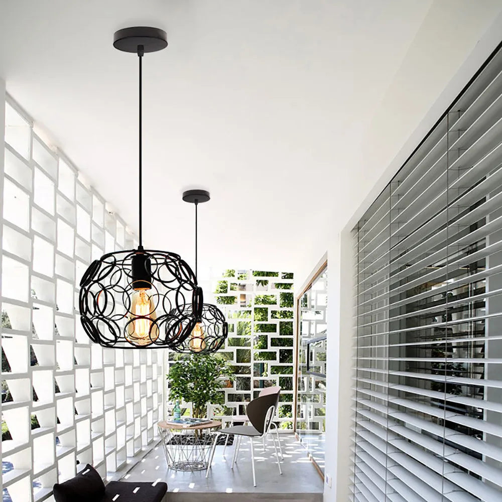 luminaire suspendu industriel rétro avec cage métallique led moderne - vue 4 sur 8