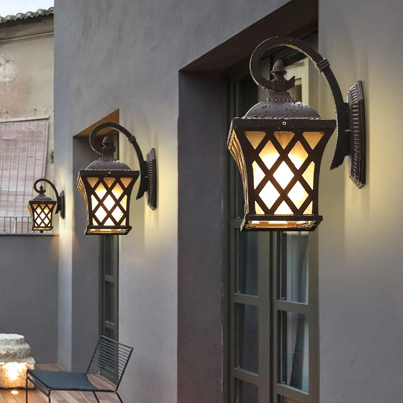 SANDIY luminaires muraux extérieurs lampe de porche Vintage applique rétro noir + verre pour Villa balcon allée jardin éclairage extérieur