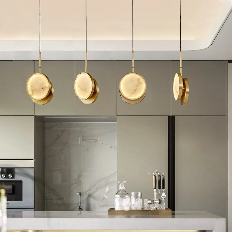 suspension ronde à deux led en marbre naturel pour décoration intérieure - vue 3 sur 8