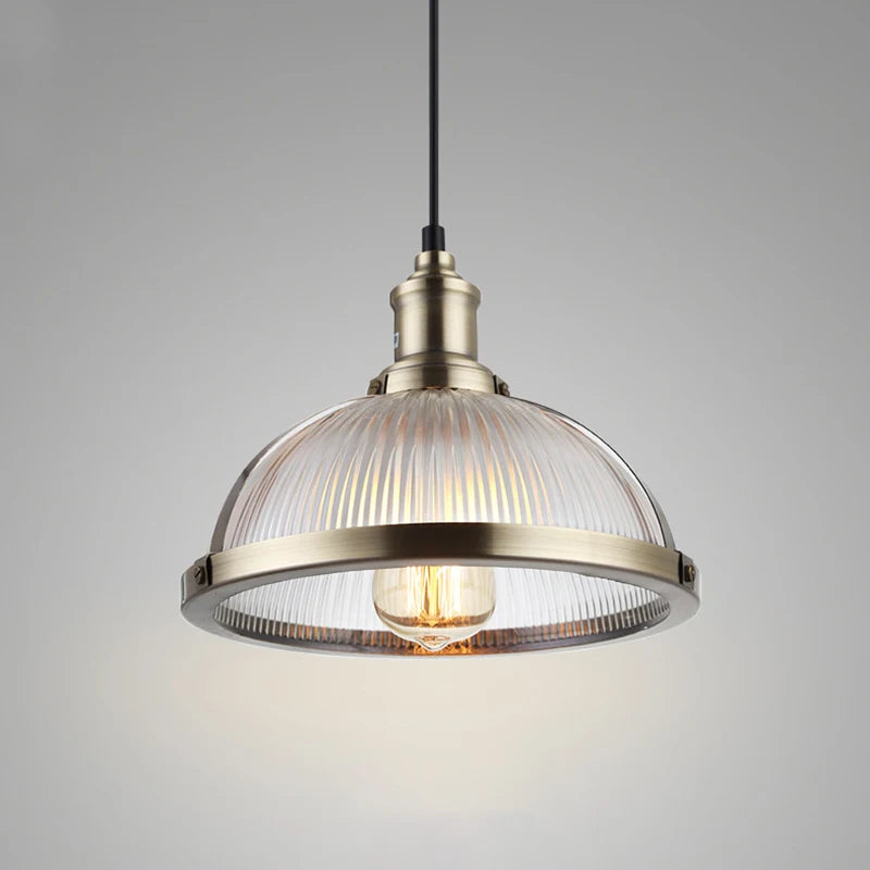 suspension vintage abat-jour en verre luminaire loft à led - vue 5 sur 8