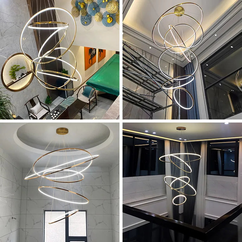 lustre nordique cercle doré éclairage intérieur décoratif - vue 4 sur 11