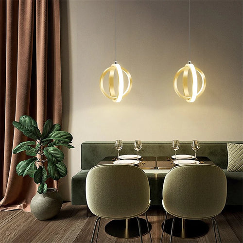 Nordische Designer-Pendelleuchte mit goldenem Ring - vue 3 sur 10