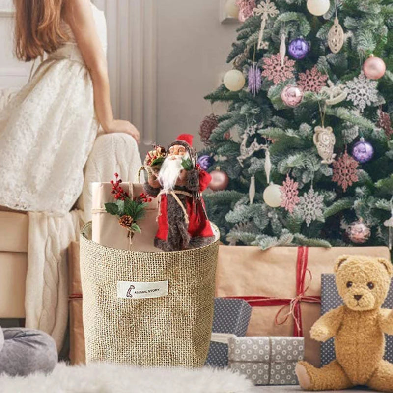 panier de rangement en jute coton et lin avec poignée - vue 5 sur 9