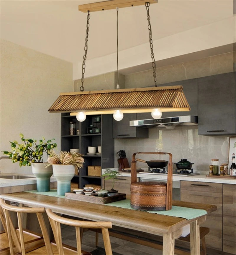 lustre en bambou vintage pour café bar et restaurant - vue 7 sur 9