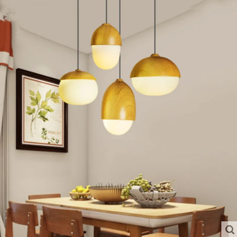 Lustre led rond en bois et fer forgé moderne