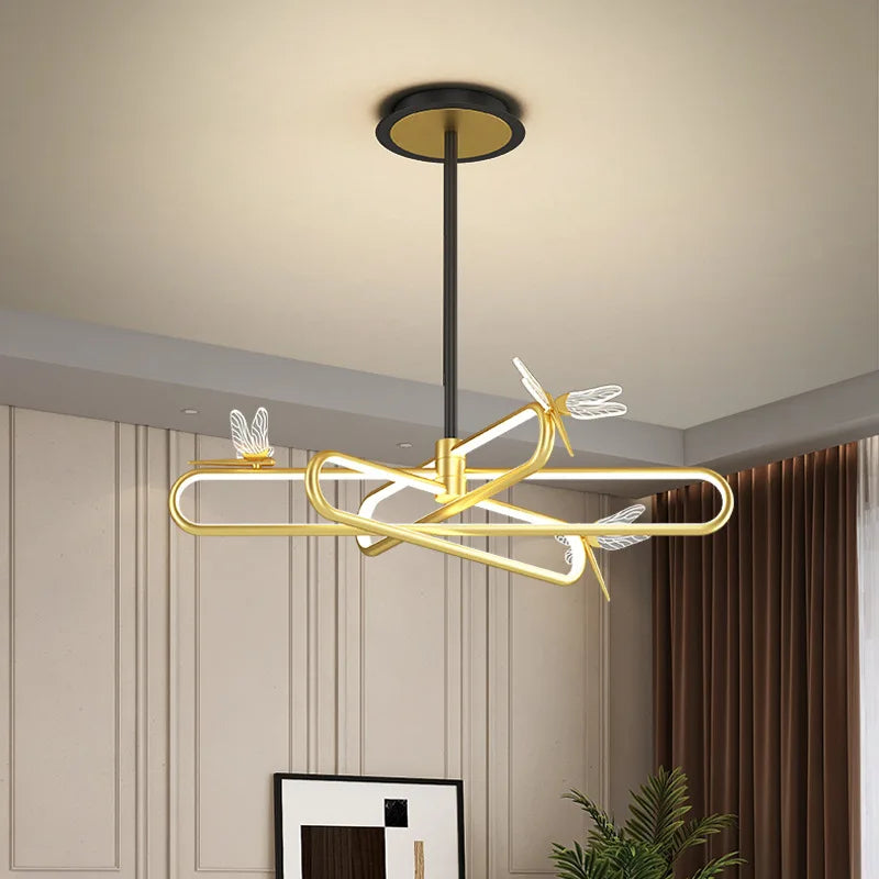 lustre nordique de luxe libellule led rétractable moderne - vue 2 sur 9