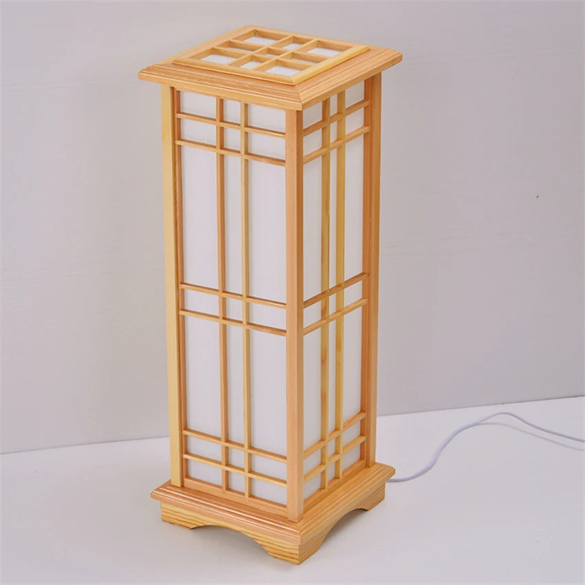 lampadaire carré en chêne massif style tatami japonais led - vue 5 sur 8