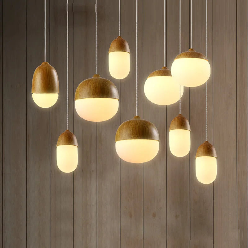 lustre led rond en bois et fer forgé moderne