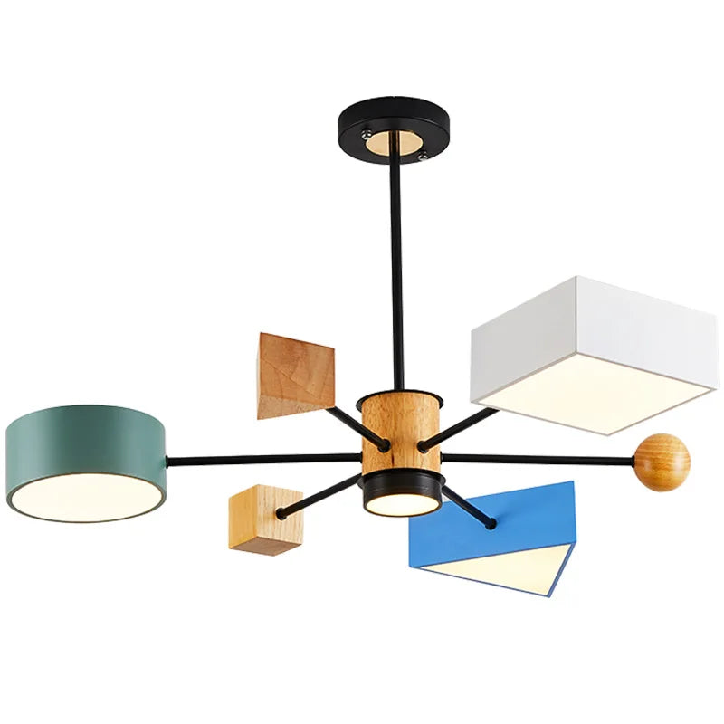 lustre bois moderne nordique salle manger chambre enfants - vue 7 sur 7