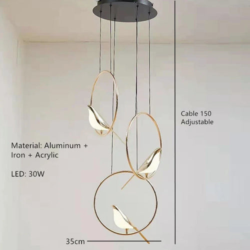 Moderne LED-Pendelleuchte Vogel Fantasie vergoldet höhenverstellbar - vue 17 sur 18