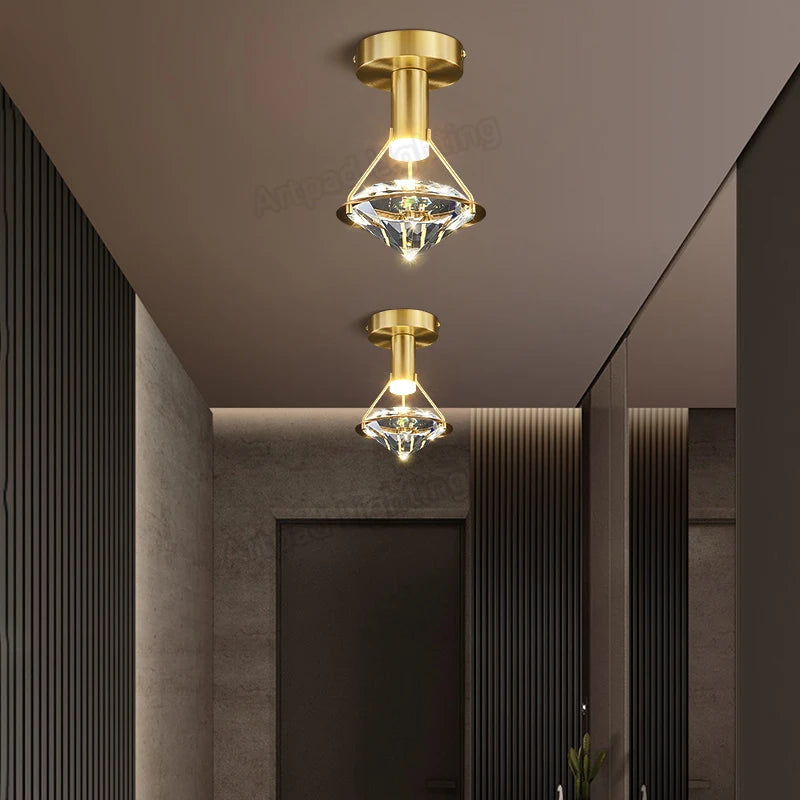 plafonnier de luxe en cuivre avec luminaire moderne en cristal - vue 4 sur 7