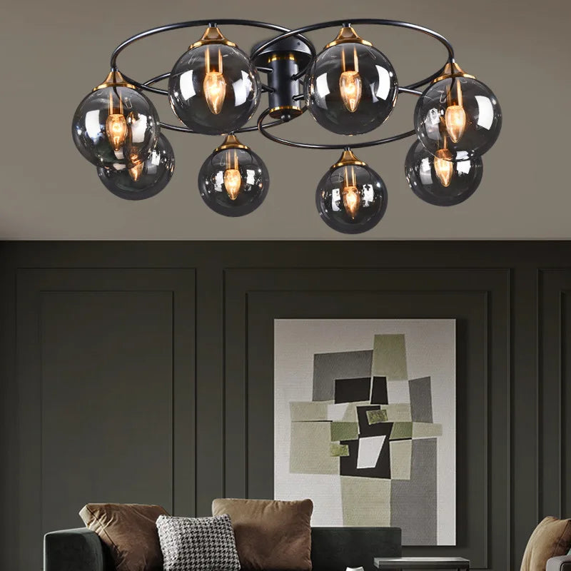 lustre industriel en verre ambré design nordique métal pour foyer et restaurant - vue 3 sur 14