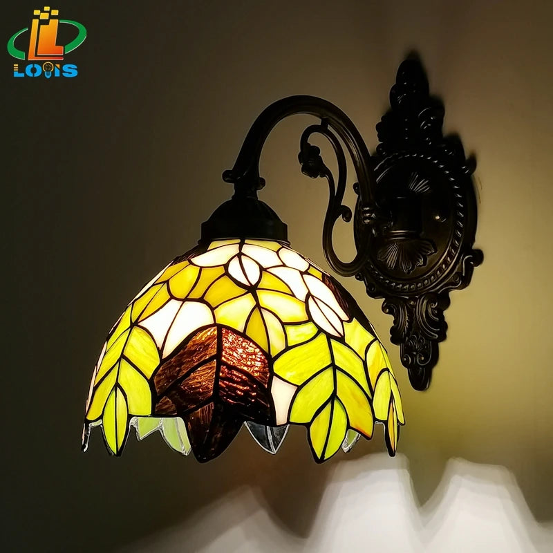 Tiffany Wall Lamp 8 Inch Leaf Glass Mirror Front Lamp Bedroom Bedside, Balcony, Corridor, Hotel, Restaurant Alloy Siding - vue 4 sur 6