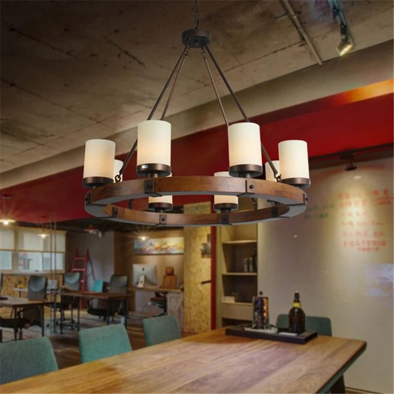 lustre rétro en bois massif et fer pour villa café musée