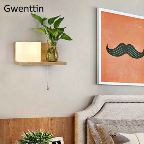 Moderne LED-Wandleuchte aus Holz und Glas zum Selbstmontieren - vue 3 sur 14
