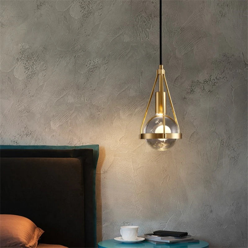 lampe suspendue moderne en cristal de cuivre idéale pour restaurant ou bar - vue 3 sur 7