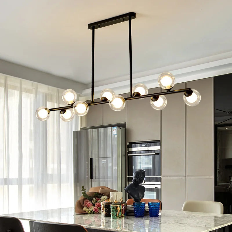 2024Modern LED Chandelier Black and Gold Long Glass Ball Chandeliers for Living Room Dinning Room Lustre,Samsarah Lighting - vue 2 sur 18