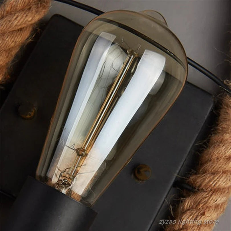 Wandleuchte aus Hanfseil im industriell-retro Vintage-Stil - vue 3 sur 8