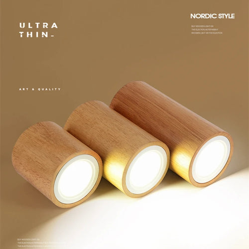 Runder LED-Spot aus Holz im nordischen Design - vue 4 sur 12